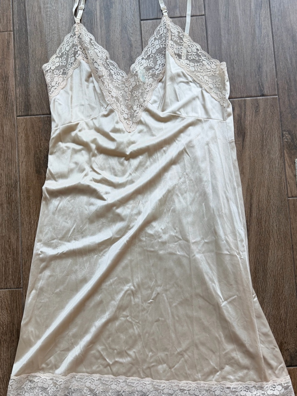 Lace-Trim Satin Slip Dress - Cream